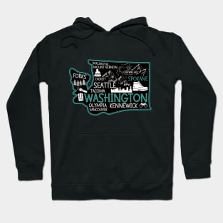 Washington Spokane Cute Map Tacoma Kennewick Forks Spokane cute travel design Hoodie